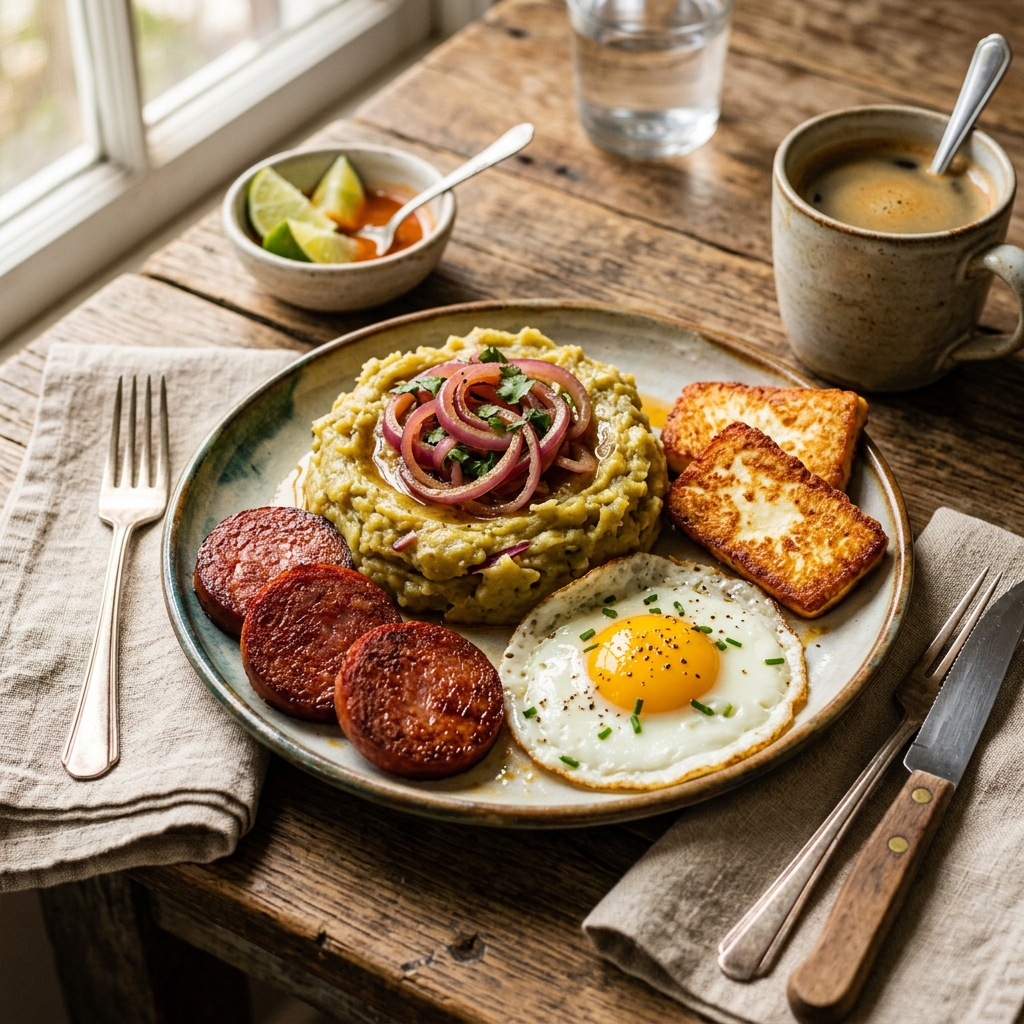 Los Tres Golpes Dominican breakfast